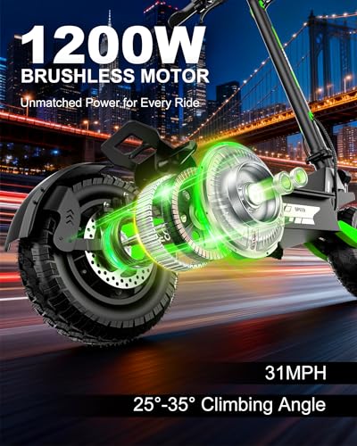 Image of Electric Scooter Adults, Up to 31MPH,11 inch Off-Road Tires, 20 /45 Mile Range | 1200W /2400W,31MPH /40MPH, Fast E-Scooter,Heavy Duty, Full Suspension,Commuting