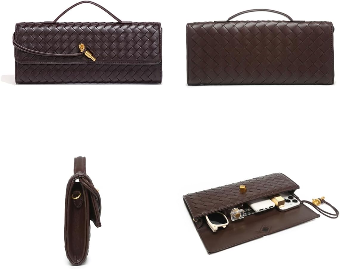 JYG Woven Handbag for Women Fashion Evening Shoulder Bag PU Leather Handmade Clutch Purse Casual Crossbody Bags 2024