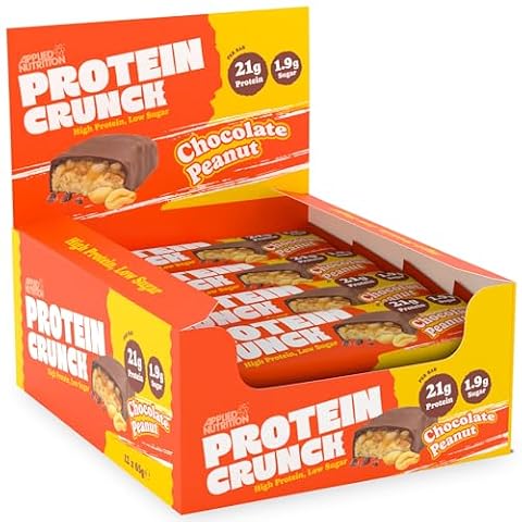 Applied Nutrition Protein Crunch – Wysokobiałkowe, Niskocukrowe Batoniki Białkowe (Czekolada Mleczna Orzeszki Ziemne) (62g x 12)