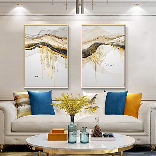 Peintures sur toile moderne abstrait or montagne affiche image art mural décoration maison 60x90