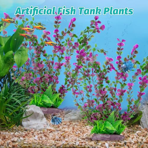 Image of Hamiledyi Aquarium Plastic Plants Aquarium Decor Artificial Fish Tank Plants,Tall Fish Tank Decorations, Extra Large Aquarium Plant 20.4-inch Tall,2PCS