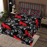 Fox - Colcha acolchada con diseño de zorro, color rojo y bosque, para niños, niñas, color negro, blanco, animal salvaje, colcha acolchada de la naturaleza, 2 piezas, tamaño individual