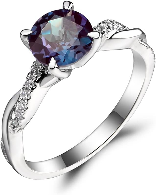 LUOLUO S925 Sterling Silver Round Shaped 7 MM Gemstone Ring Twist Infinity Engagement Ring for Women