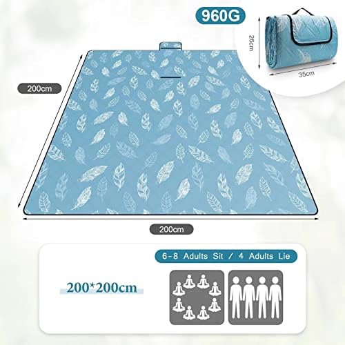 DEWUR Koc piknikowy, wodoszczelny, nadaje się do prania, koc plażowy, bez piasku, XXL, mata plażowa, izolowana, z wodoodpornym spodem (200 x 200 cm, niebieski)