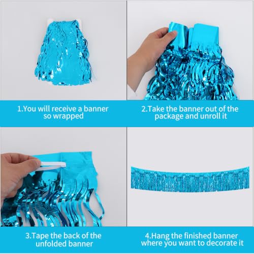 Image of BEISHIDA 3 Pack Lake Blue Wavy Foil Fringe Garland 30ft Tinsel Wall Decor