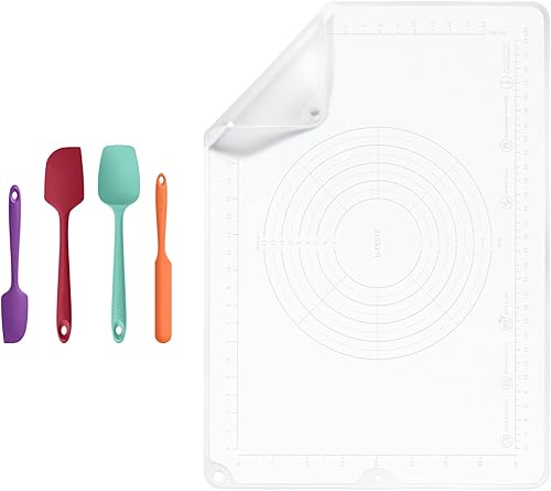 U-Taste Juego de 4 espátulas de silicona resistentes al calor de 600F sin BPA (color), y tapete de silicona antideslizante grande de 19.7 x 27.6