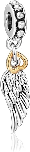 Bolenvi - Ala de ángel guardián con forma de corazón, auténticos dijes de plata de ley 925 compatibles con Pandora y pulseras similares, collares y