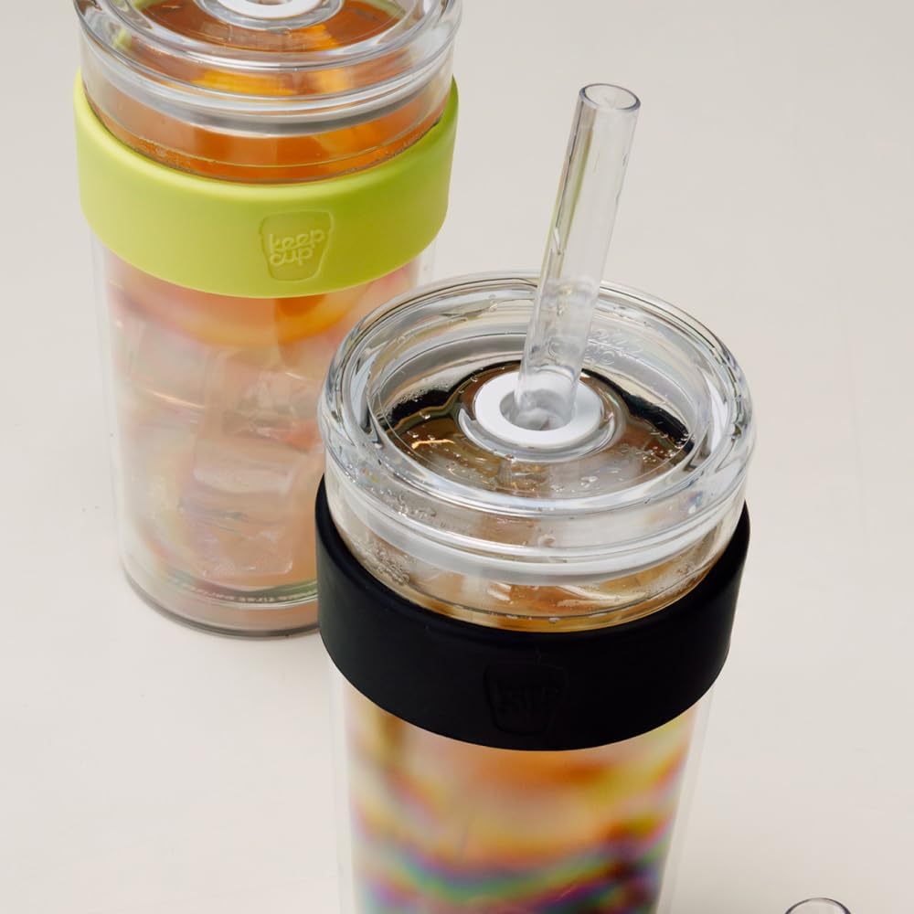 KeepCup Cold Cup - Longplay Double wall Glass Ice Coffee Tumbler with Lid and Straw - 12oz (340ml) - Black - Image 6