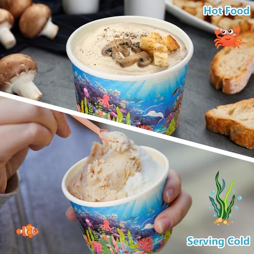 Image of Funnymoom 50 Pack Under The Sea Ice Cream Cups 9 oz Ocean Disposable Dessert Bowls Under The Sea Animal Paper Soup Bowls Snack Cups for Hot or Cold Food Underwater Creatures Birthday Party Supplies