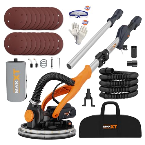 MAXXT 750W Drywall Sander with Vacuum Dust Collection, 6 Speed Foldable Telescopic Electric Wall Sander, Popcorn Ceiling Removal Tool, 1900RPM Power Sander Tool, with LED Strip Light and Vacuum Bag