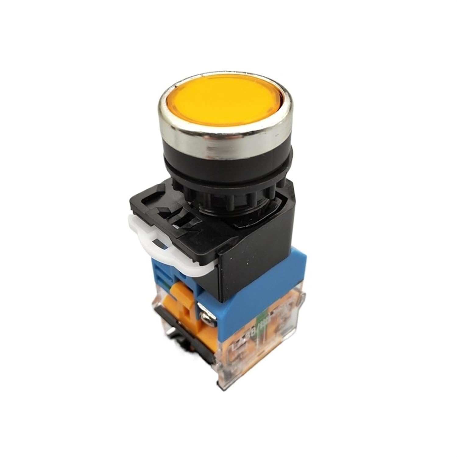 1PCS 22mm LA38-11D/LA38-11DS with Light Flat Head Button Switch Momentary/Latching Push Button Switch 10A/440V AC/DC 6-380V(Yellow,Self-Locking,24V)