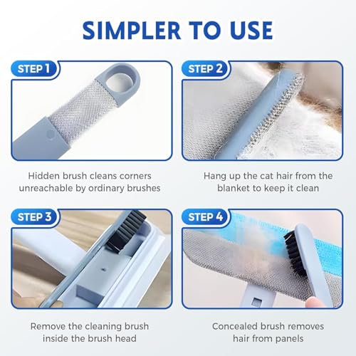 Image of Pet Hair Remover Brush with 17-inch Handle, 4-in-1 Cat and Dog Hair Removal Tool for Furniture, Couch, Carpet, Clothes