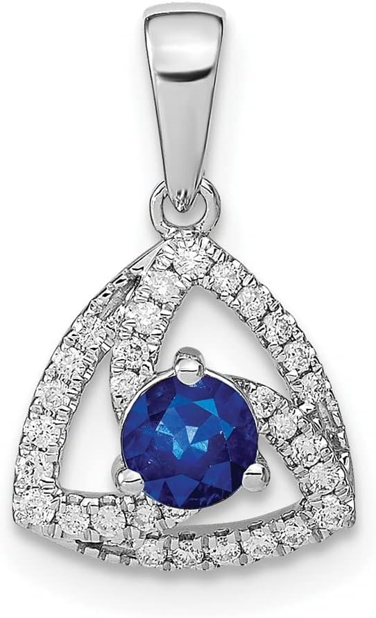 Diamond2Deal 14k White Gold Diamond and Blue Sapphire Triangle Pendant, 0.11Ct