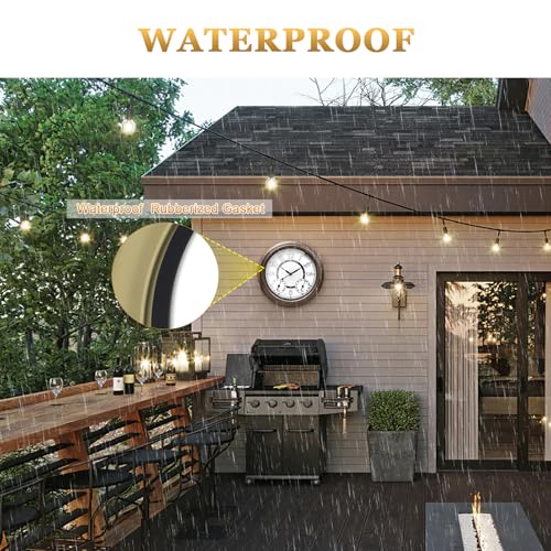 Pytha Sight Outdoor Uhr Garten wetterfest, 38 cm (15 Zoll), beleuchtete Gartenuhr mit intelligentem Lichtsensor, Thermometer & Hygrometer, wasserdichte Wanduhr für draußen