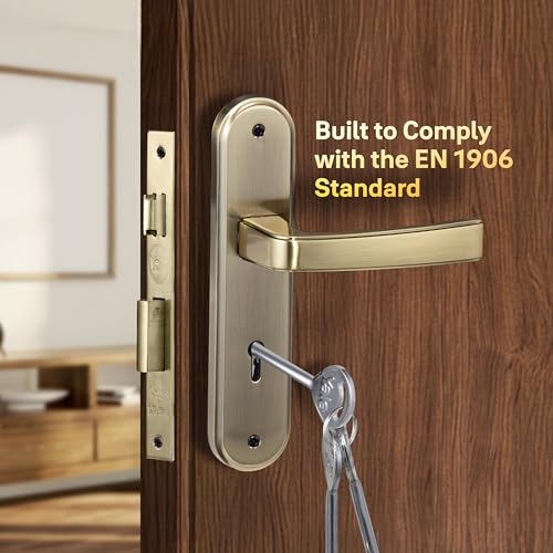Image of Yale YECM-415-6L-AB Mortise Door Lock | 6 Lever Lock | Handle Set with Plate | 3 Keys | Suitable for Left & Right Hand Doors | Antique Brass