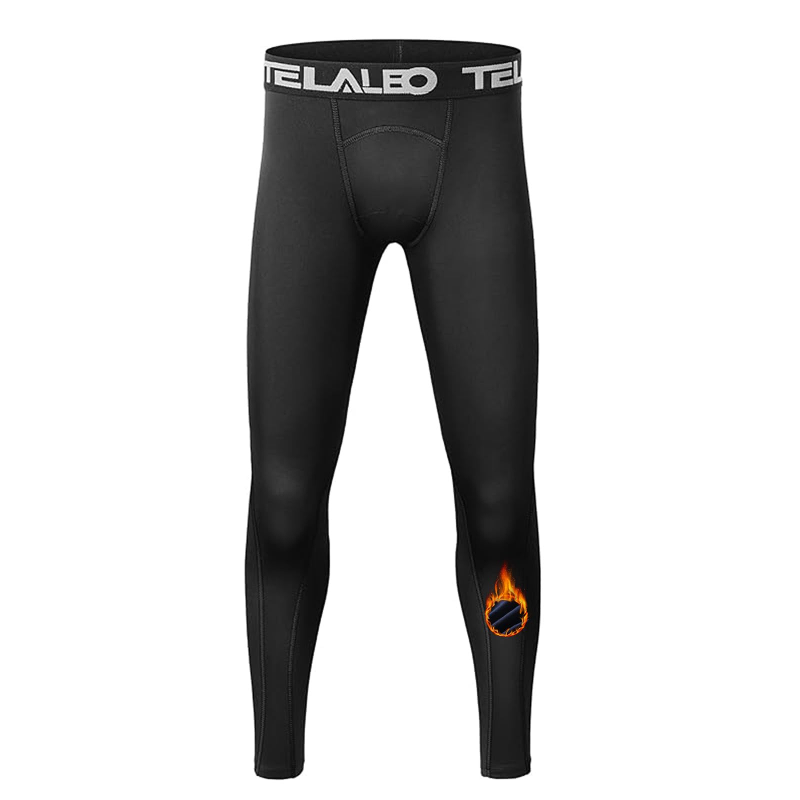 TELALEO Boys Compression Leggings Pants Youth Thermal Fleece Base Layer Tights Cold Gear Black (NO Fireball On Leg) L