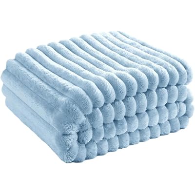 Faux Fur Throw Blanket, Ribbed Thick Cozy Striped Fall Blanket,Luxury Plush Decorative Ultra Soft Fleece Blankets for Bedroom Living Room Bed All Seasons Overnight Home Gifts Sofa Indoor