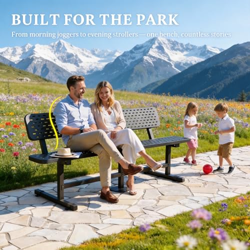 DWVO 6ft Outdoor Metal Park Bench with Back Heavy Duty Steel Frame Coated Commercial Grade Seating for Yard Porch Public Space Industrial Strength Weatherproof Design - Thumbnail 5