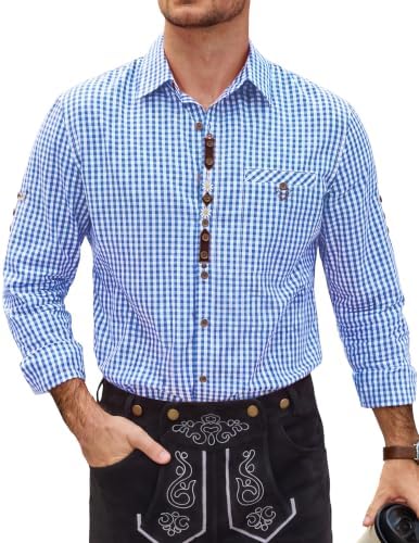 COOFANDY Trachtenhemd Herren Hemd Oktoberfest Baumwolle Freizeithemd Bayrisches Hemd Männer mit Gänseblümchen-Stickerei