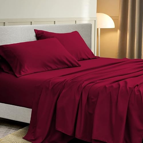 AMAY 500 Thread Count Sheet Set fits Upto 10-12 Inches Deep Pocket 100% Egyptian Cotton Twin Extra Long Size, Burgundy Red Solid (Fitted Sheet, Flat Sheet, Pillow Cases)