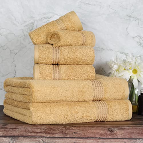 Superior Egyptian Cotton 6-Piece Towel Set, Bathroom Essentials, Towels For Bathroom, Apartment, Airbnb, Guest Bath, Face, Hand, Bath Towels, Washcloths, Absorbent, Fast Drying, Gold #TOP1