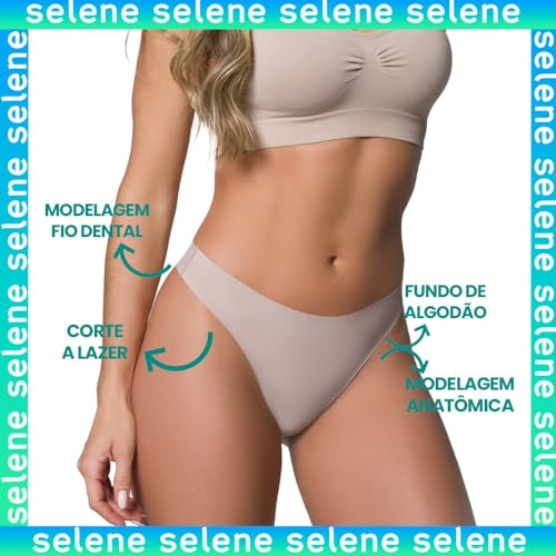 Kit 3 Calcinhas Fio Dental Cintura Larga Sem Costura Selene | 2 Natural | G