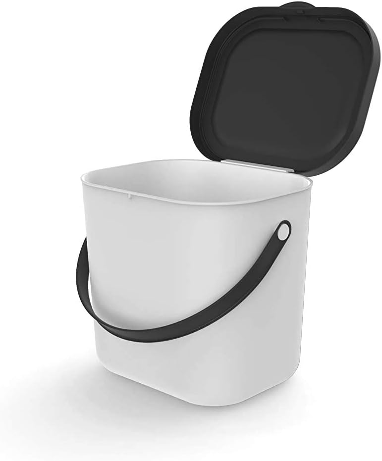 Rotho, Albula, Bio Waste bin 6 l for The Kitchen, Plastic (PP) BPA-Free, White/Anthracite, 6l (23,5 x 20,0 x 20,8 cm)