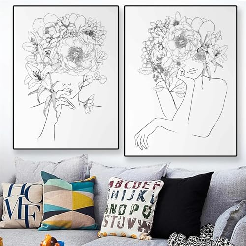 Cuadros de lienzo nórdicos para decorar el dormitorio con arte de líneas modernas 2