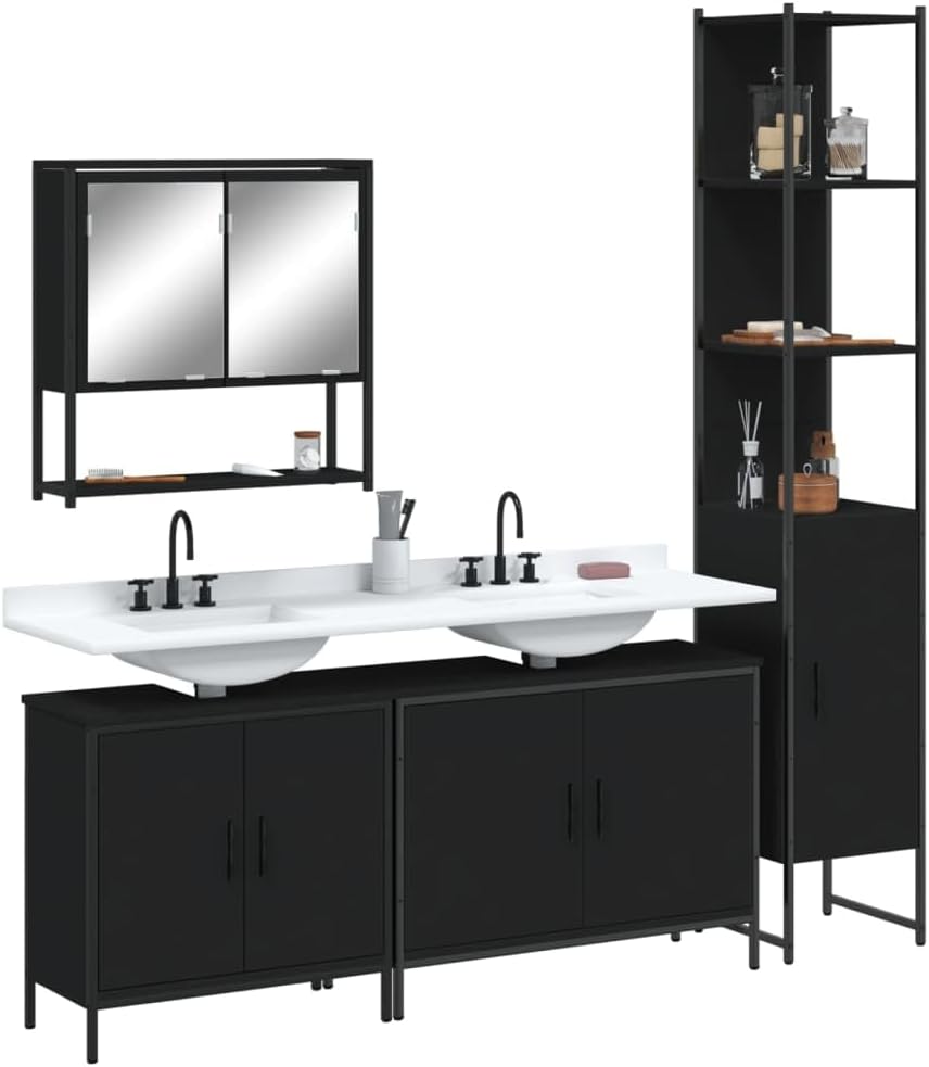 4 Piece Bathroom Furniture Set Black Engineered Wood Bathroom Furniture Sets