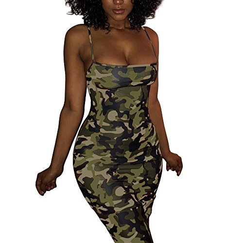VANCOL Women Sexy Bodycon Spaghetti Strap Camouflage Evening Party Cocktail Short Mini Dress