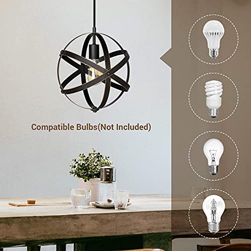 Dewenwils Plug In Pendant Hanging Light, Industrial Farmhouse Metal Globe Vintage Ceiling Entryway Light Fixture With 15Ft Cord And On/Off Switch For Kitchen Island, Bedroom, Dining Hall #TOP4