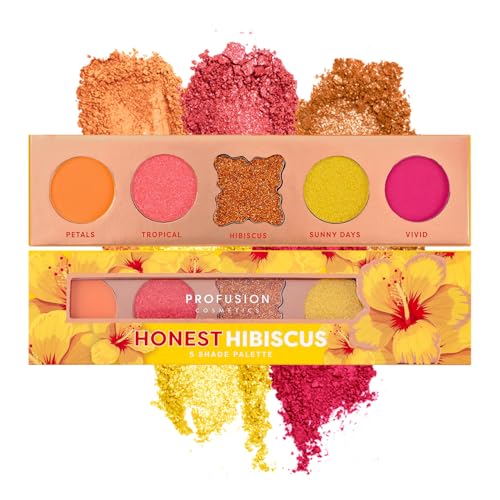 Profusion Cosmetics Blooming Hues - 5 Highly Pigmented Shades Eyeshadow Palette with Built-In Mirror, Multi-Finish & Long-Wearing Formula, Blendable, Vegan & Cruelty-Free Makeup (Honest Hibiscus)