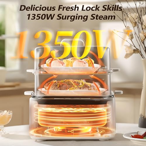 Vaporiera elettrica per alimenti con touch screen, timer 24h, 8 funzioni menu, isolamento a doppia modalità, acciaio inossidabile