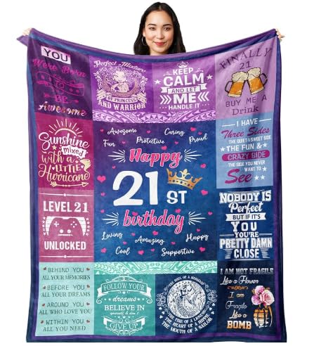 twirush 21th Birthday Gifts for Girls, Birthday Blanket for Women 150x130CM, Gifts for 21st Birthday Female, Christmas Blanket for Sister, Daughter on Birthday Valentine's Day