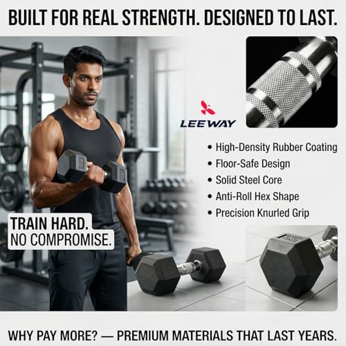LEEWAY 2.5 Kg Rubber Coated Hex Dumbbells Set of 2 (Total 5 Kg) — Fixed Weight Dumbbells - image 5
