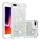 COTDINFOR Compatible with iPhone 8 Plus Case Glitter Liquid Cute Clear Phone Case Floating Quicksand Shockproof Protective Bumper Silicone Soft TPU Case for iPhone 7 Plus / 8 Plus / 6 Plus Love Sliver