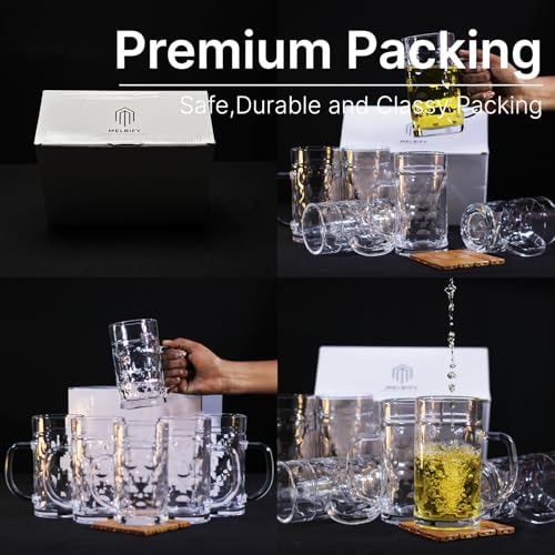 Image of Melbify Beer Mug | 600 ML |Set of 6 | Large BeerMug with Handle | Classic Beer Glasses | Premium | Heavy |Perfect for Beer, Cider,Cocktails,Mocktails | Suitable for Bar,Restuarants,Pub