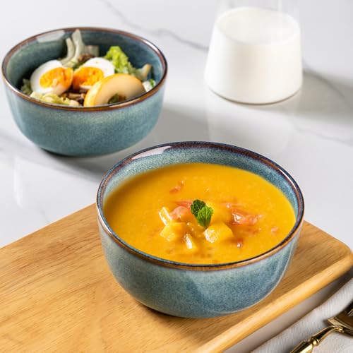 AmorArc Cereal Bowls Set of 6 for Kitchen, 26oz Stoneware Soup Bowls Set for Cereal Soup Meal, Dishwasher &Microwave Safe, Ceylon Blue - Thumbnail 5