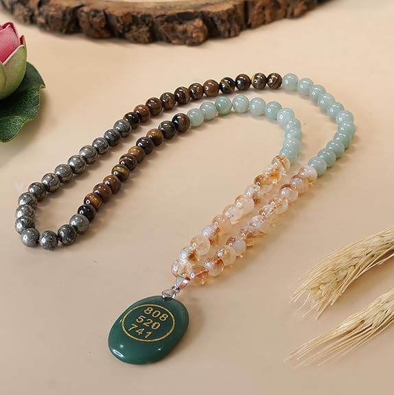 Japam Money Magnet Fusion Mala with Zibu Pendant - Pyrite, Tiger Eye, Citrine & Aventurine Beads