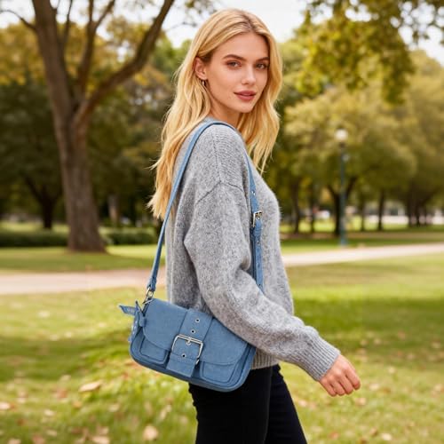 Image of Denim Crossbody Bags for Women,Blue Jean Hobo Shoulder Bag,Denim Messenger Bag