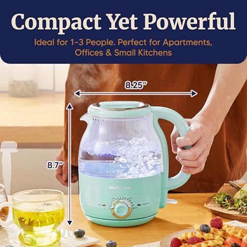 Elite Gourmet 1.2L Electric Glass Kettle, 1200W Fast Boil, Adjustable Temperature Control & Keep Warm, BPA-Free Borosilicate Glass, Auto Shut-Off & Boil-Dry Protection, 360° Cordless Base, Mint by Elite Gourmet - Image 3