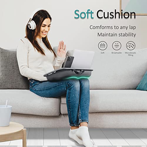 Lap Desk, Portable Laptop Lap Desk With Pillow Cushion, Fits Up To 15.6 Inch Laptop, Laptop Stand With Device Ledge And Phone Holder,For Home Office, Gray, Istudyniture #TOP1