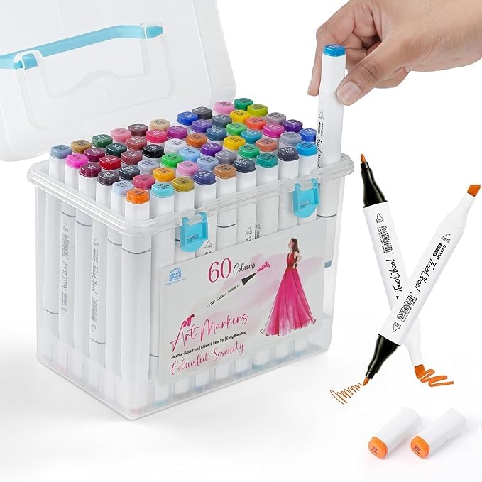 KIDIIG Alcohol Markers 60 Colours Dual Tip Art Markers with Carrying ...