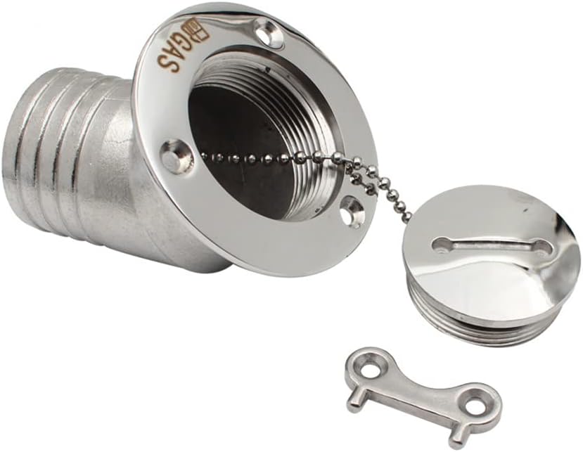 Marine Deck Fuel Filler, Gas/Fuel/Water/Waste/Diesel Deck Filler, Stainless Steel 45 Degree Deck Filler with Key Cap for Boat RV (GAS, 1-1/2'')