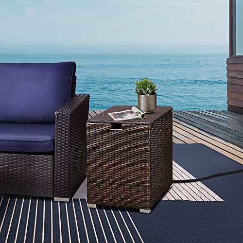 Teamson Home Gartenmöbel, Rattan für bis zu 9kg Quadratische Gasflasche Tankdeckel Aufbewahrungshalter Tisch mit Deckel für Gasfeuerstellen, Braun