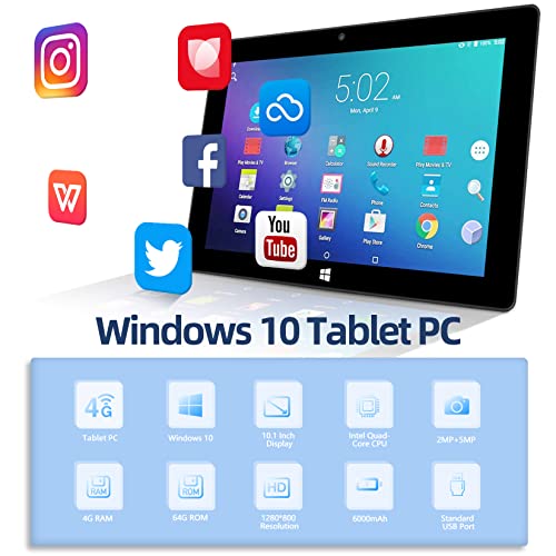 Zaofepu 10 Inch Tablet Windows 10 Home, Tablet Pc 4G&Wifi&Bluetooth Ram 4Gb+ Rom 64Gb, 2Mp+5Mp Dual Camera, 6000Mah Black Tablet Computer #TOP1