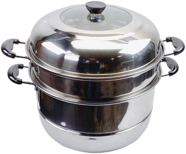 32cm 2 Tier Steamer Pot Stainless Steel w/Glass Lid Food Vegetables Steaming Pot
