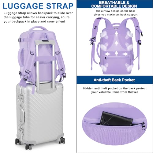 Miniatura 6 de Mochila Viaje Cabina Avion 40x20x25 Mochila Ryanair Mochila Avion 20l Equipaje De Mano Mochilas Para Mujer Cabina Avion Maletas De Viaje Mochila Portatil 14 Pulgadas,Morado Claro