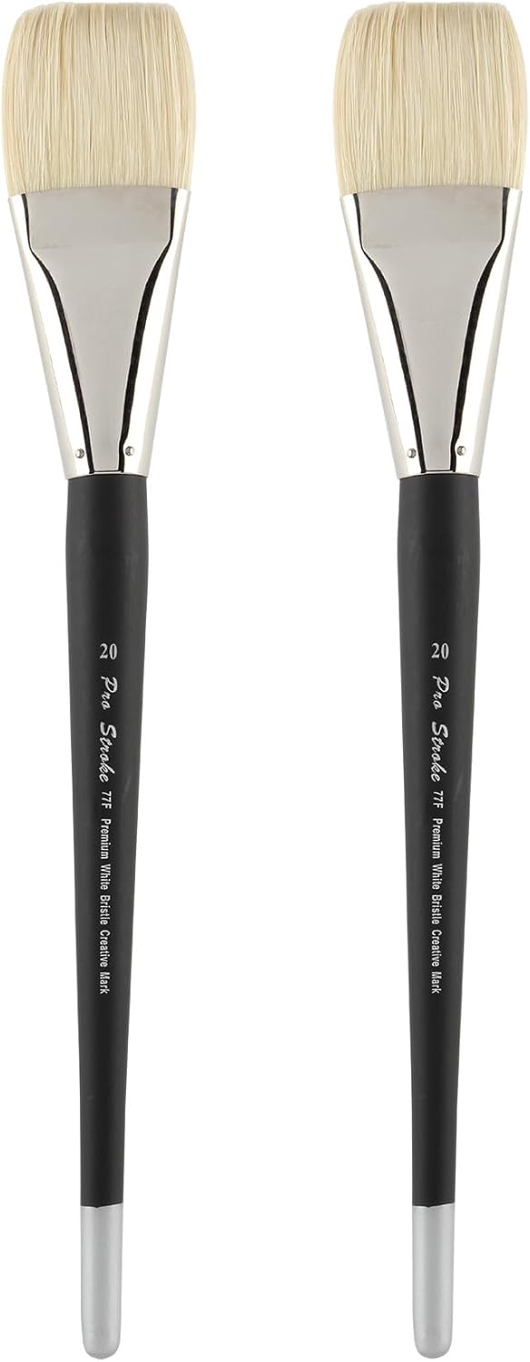 Creative Mark Pro Stroke Premium White Chungking Hog Bristle Artist Paint Brush - Flat # 20-2 Pack - Natural Bristle Brush w/Great Control Suitable for Oils, Watercolors, Acrylics, Alkyds, Caseins
