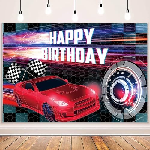 MEHOFOND 7x5ft Car Racing Happy Birthday Backdrop, Red Racing Party Photo Background for Boys, Car Birthday Party Decorations Car Banner Red Race Car Birthday Party Supplies Party Decor